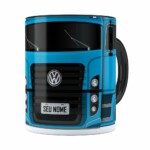 Caneca Personalizada Truck Azul V02 Com Nome Preta