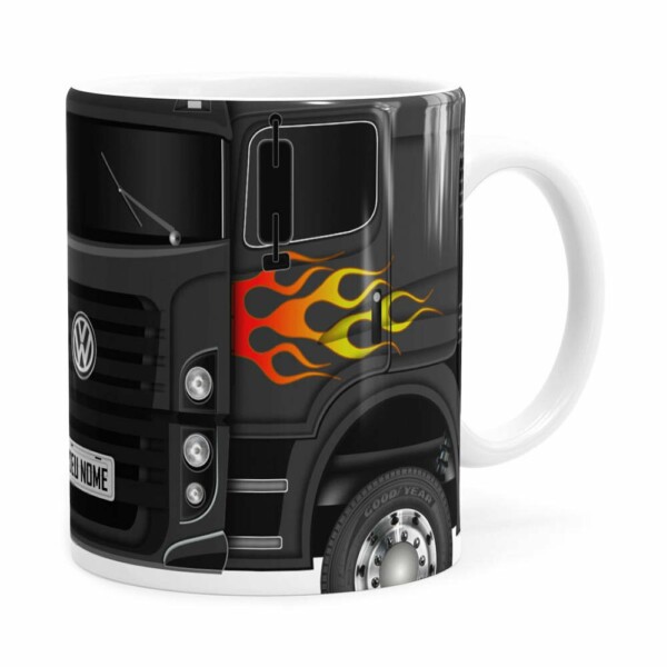 Caneca Personalizada Truck Cinza Escuro V01 Com Nome Branca
