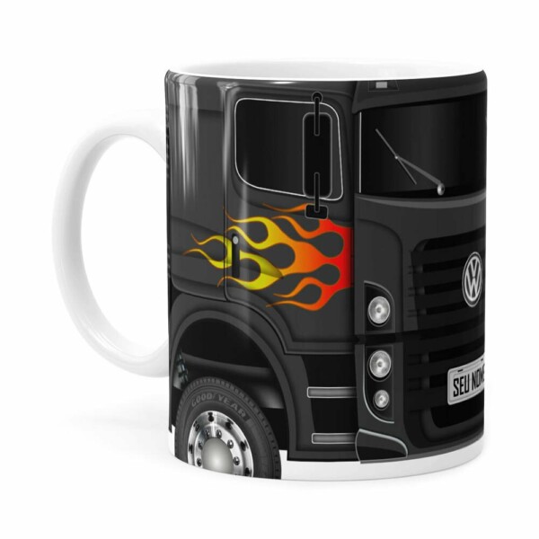 Caneca Personalizada Truck Cinza Escuro V01 Com Nome Branca