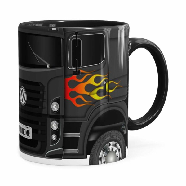 Caneca Personalizada Truck Cinza Escuro V01 Com Nome Preta