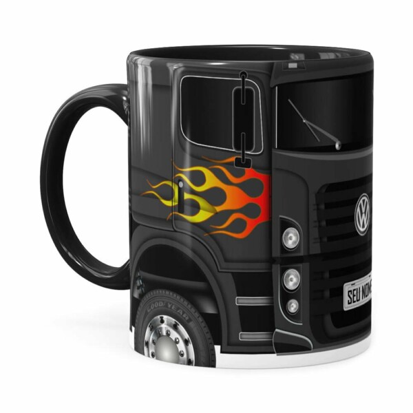 Caneca Personalizada Truck Cinza Escuro V01 Com Nome Preta