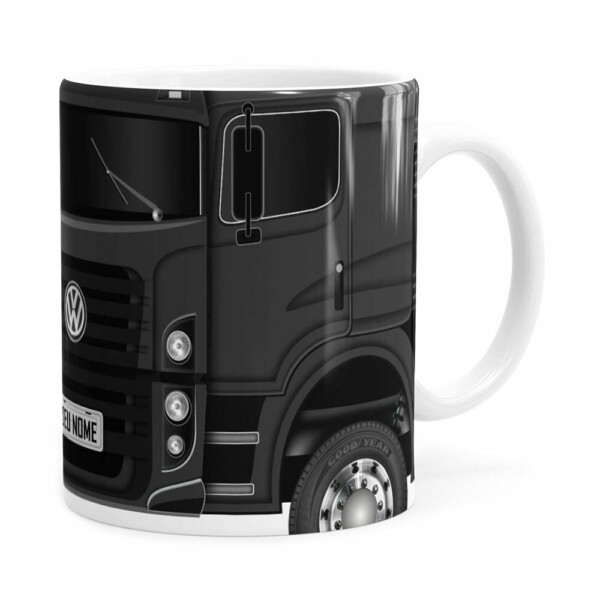 Caneca Personalizada Truck Cinza Escuro V02 Com Nome Branca