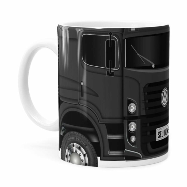 Caneca Personalizada Truck Cinza Escuro V02 Com Nome Branca