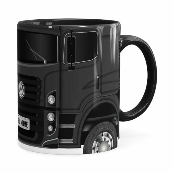 Caneca Personalizada Truck Cinza Escuro V02 Com Nome Branca