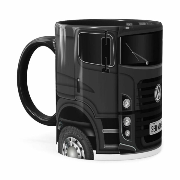Caneca Personalizada Truck Cinza Escuro V02 Com Nome Branca