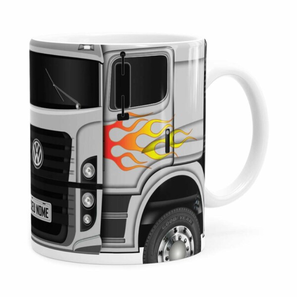 Caneca Personalizada Truck Cinza V01 Com Nome Branca