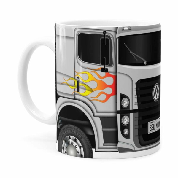 Caneca Personalizada Truck Cinza V01 Com Nome Branca