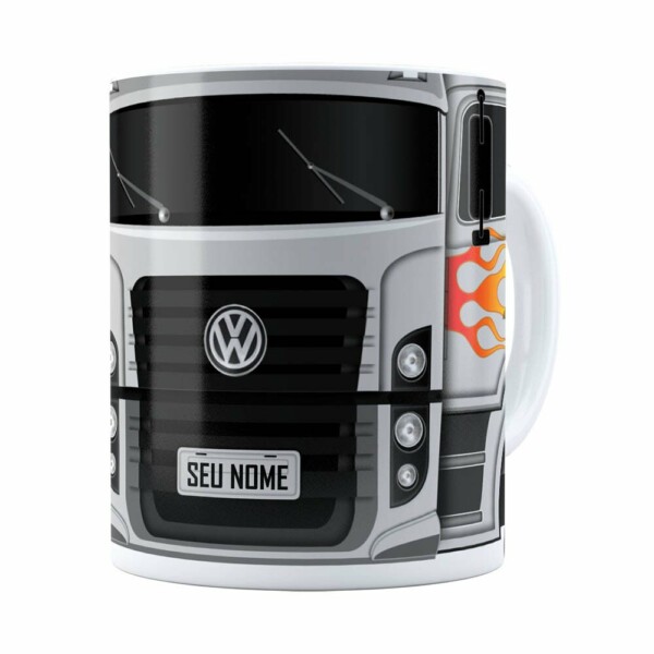 Caneca Personalizada Truck Cinza V01 Com Nome Branca