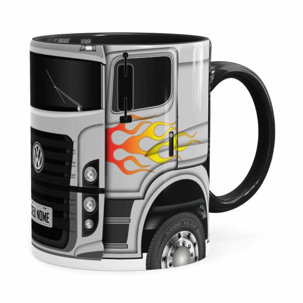 Caneca Personalizada Truck Cinza V01 Com Nome Preta
