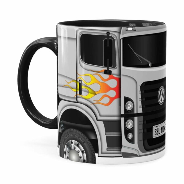 Caneca Personalizada Truck Cinza V01 Com Nome Preta