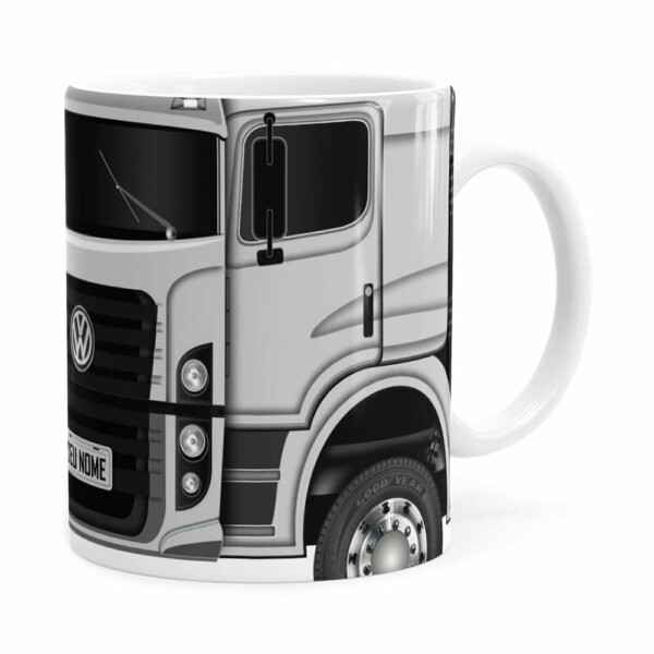 Caneca Personalizada Truck Cinza V02 Com Nome Branca