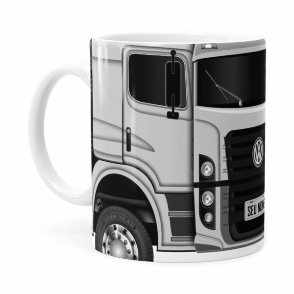 Caneca Personalizada Truck Cinza V02 Com Nome Branca
