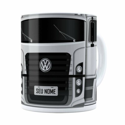 Caneca Personalizada Truck Cinza V02 Com Nome Branca
