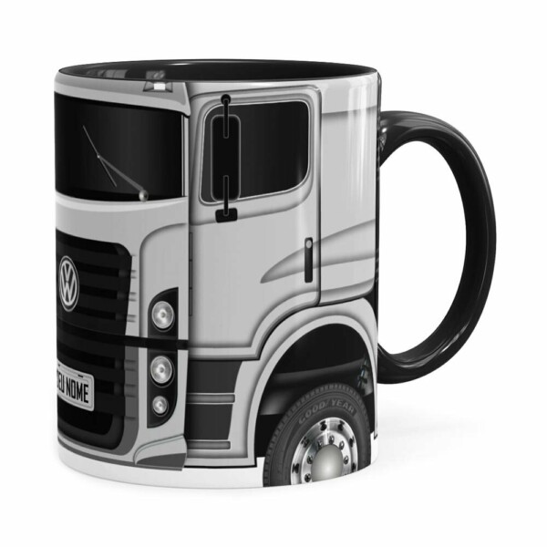 Caneca Personalizada Truck Cinza V02 Com Nome Preta