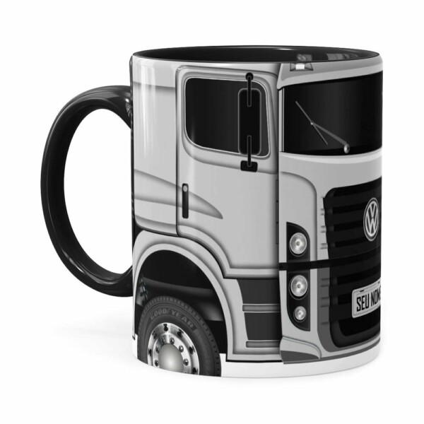 Caneca Personalizada Truck Cinza V02 Com Nome Preta