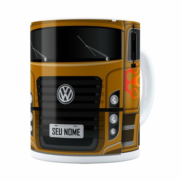 Caneca Personalizada Truck Mostarda V01 Com Nome Branca