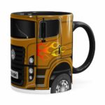 Caneca Personalizada Truck Mostarda V01 Com Nome Preta