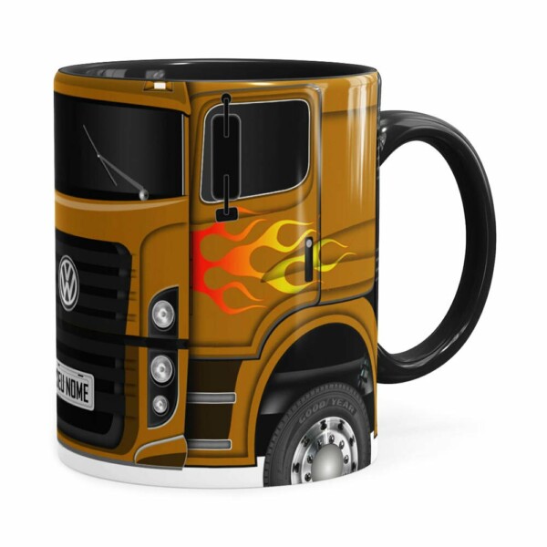 Caneca Personalizada Truck Mostarda V01 Com Nome Preta