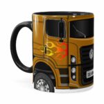 Caneca Personalizada Truck Mostarda V01 Com Nome Preta