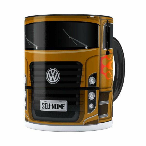 Caneca Personalizada Truck Mostarda V01 Com Nome Preta