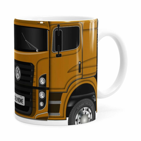 Caneca Personalizada Truck Mostarda V02 Com Nome Branca