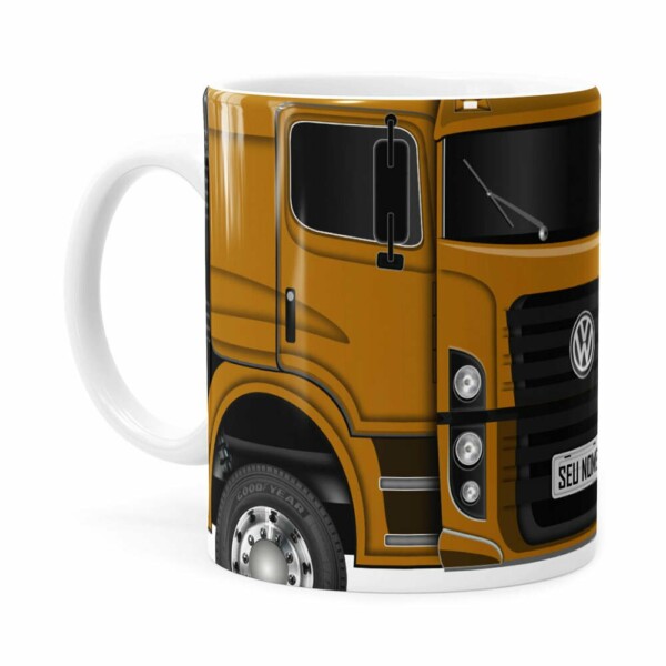 Caneca Personalizada Truck Mostarda V02 Com Nome Branca