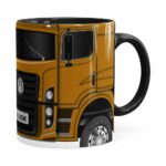 Caneca Personalizada Truck Mostarda V02 Com Nome Preta
