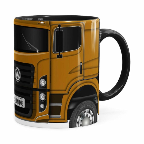 Caneca Personalizada Truck Mostarda V02 Com Nome Preta