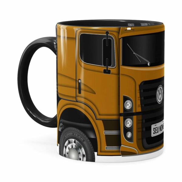 Caneca Personalizada Truck Mostarda V02 Com Nome Preta