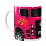 Caneca Personalizada Truck Pink V01 Com Nome Branca