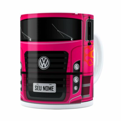 Caneca Personalizada Truck Pink V01 Com Nome Branca