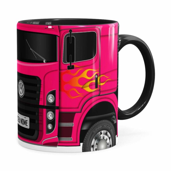 Caneca Personalizada Truck Pink V01 Com Nome Preta