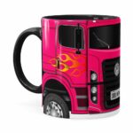 Caneca Personalizada Truck Pink V01 Com Nome Preta