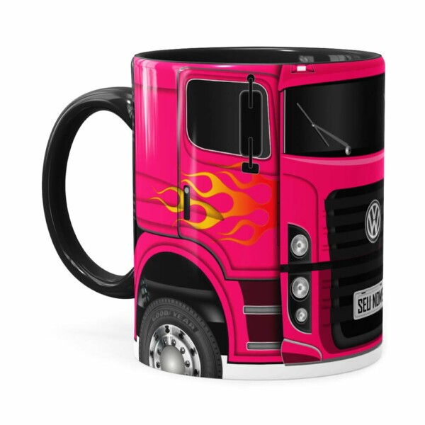 Caneca Personalizada Truck Pink V01 Com Nome Preta