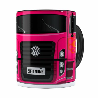 Caneca Personalizada Truck Pink V01 Com Nome Preta