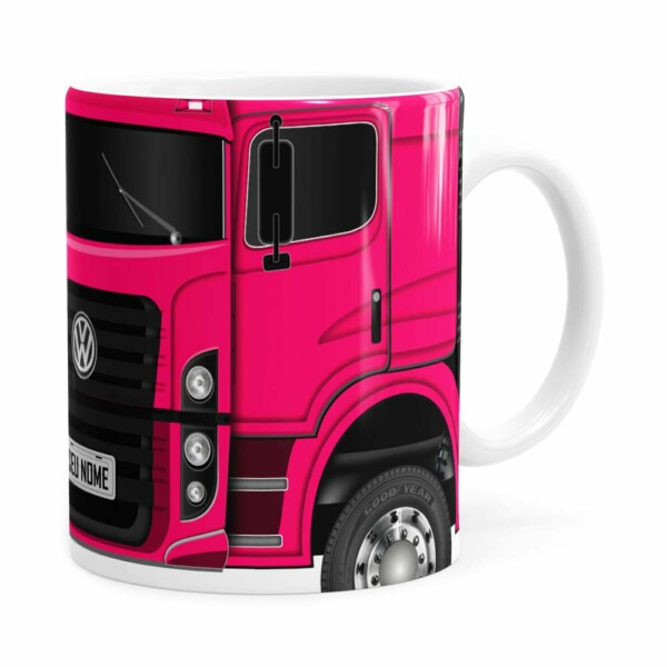 Caneca Personalizada Truck Pink V02 Com Nome Branca