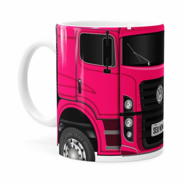 Caneca Personalizada Truck Pink V02 Com Nome Branca