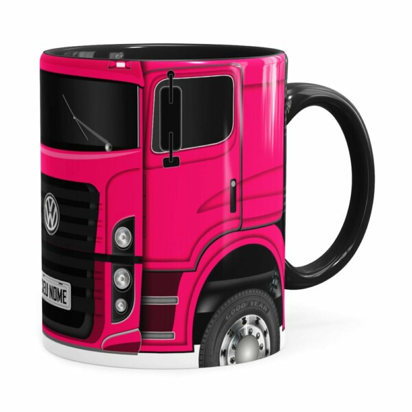 Caneca Personalizada Truck Pink V02 Com Nome Preta