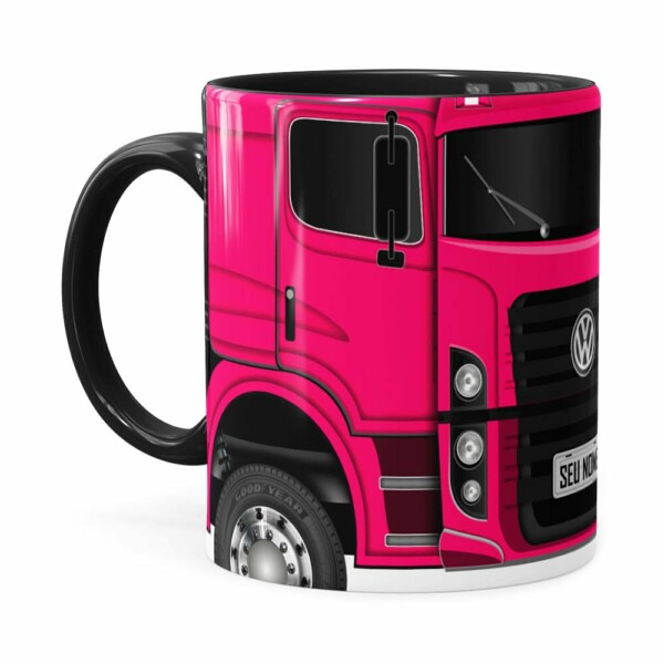 Caneca Personalizada Truck Pink V02 Com Nome Preta