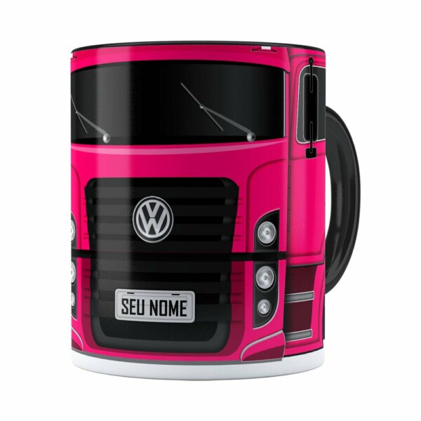 Caneca Personalizada Truck Pink V02 Com Nome Preta