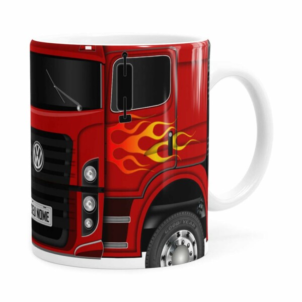 Caneca Personalizada Truck Vermelho V01 Com Nome Branca
