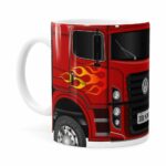 Caneca Personalizada Truck Vermelho V01 Com Nome Branca