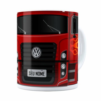Caneca Personalizada Truck Vermelho V01 Com Nome Branca