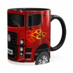 Caneca Personalizada Truck Vermelho V01 Com Nome Preta