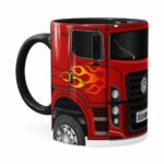 Caneca Personalizada Truck Vermelho V01 Com Nome Preta