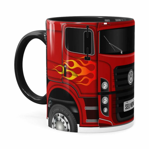 Caneca Personalizada Truck Vermelho V01 Com Nome Preta