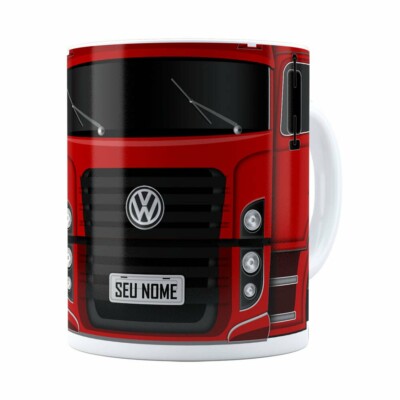 Caneca Personalizada Truck Vermelho V02 Com Nome Branca