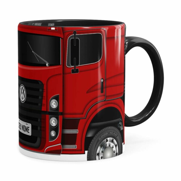 Caneca Personalizada Truck Vermelho V02 Com Nome Preta