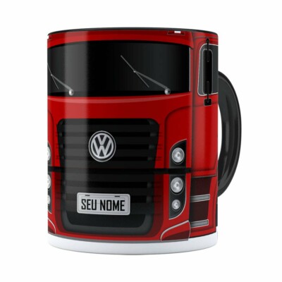 Caneca Personalizada Truck Vermelho V02 Com Nome Preta