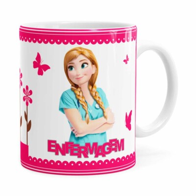 Caneca Profissões Enfermagem Frozen Anna Branca